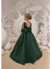 Long Sleeves Emerald Green Lace Satin Flower Girl Dress